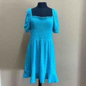 Michael Kors  Smocked Midi Turquoise Dress
